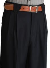 Men's Classic Fit Pleated Front Flap Bottom Fine Wool Wide Leg Dress Pants Black Men's Wide Leg Trousers