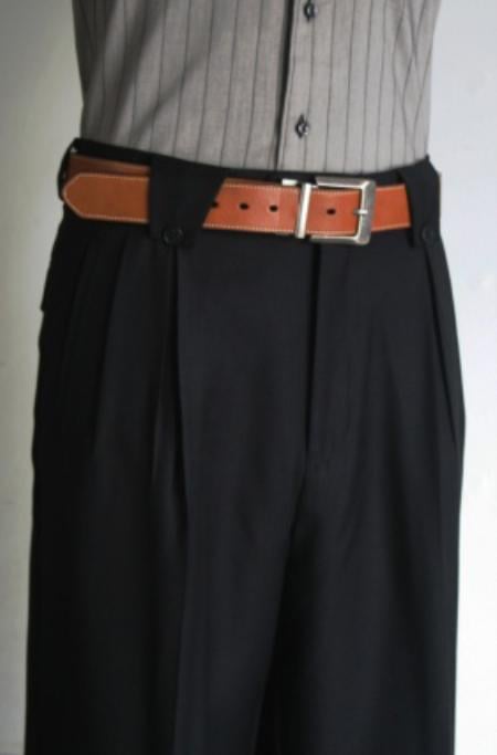 Men's Super 150's 100% Wool Wide Leg Dress Pants / Slacks Black unhemmed unfinished bottom