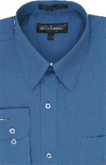 Men's Denim Blue Dress Cheap Priced Shirt Online Sale