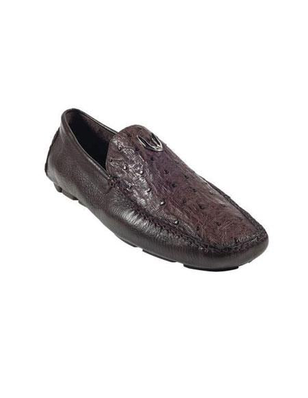 Brown Dress Shoe Mens Brown Genuine Full Quill Ostrich Drivers Vestigium Driving Shoes slip on Stylish Dress Loafer for men Mens Ostrich Skin Shoes