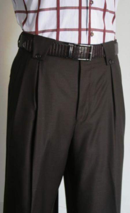 Men's Super 150's 100% Wool Wide Leg Dress Pants / Slacks Brown unhemmed unfinished bottom