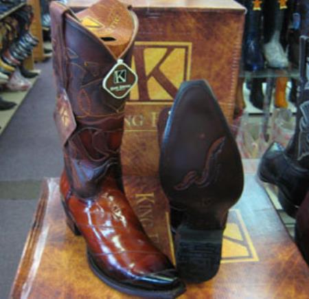 Mens King Exotic Boots Cowboy Style By los altos Boots botas For Sale Genunie Eel Cognac Snip Toe Western Cowboy Dress Cowboy Boot Cheap Priced For Sale Online - Botas De Anguila