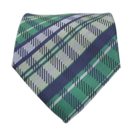 Slim Green / Blue Glen Classic Necktie with Matching Handkerchief - Tie Set - Men's Neck Ties - Mens Dress Tie - Trendy Mens Ties