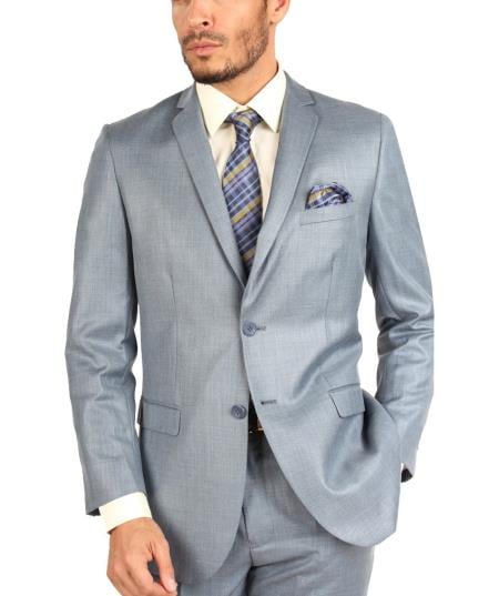 Steel Blue Suit - Light Blue Suit - Sky Blue Sharkskin Texture Men's Slim Fit Suits