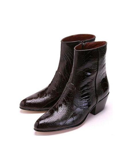Men's Los Altos Boots Genuine Ostrich Higher Heel And Inside Zipper Paw Dress Boot Brown Ankle Dress Style