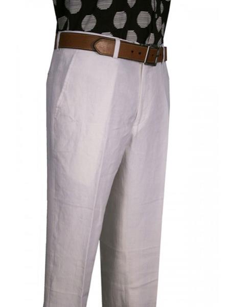 Men's Modern Fit Flat Front Wide Leg Pleated Pant White Men's Wide Leg Trousers