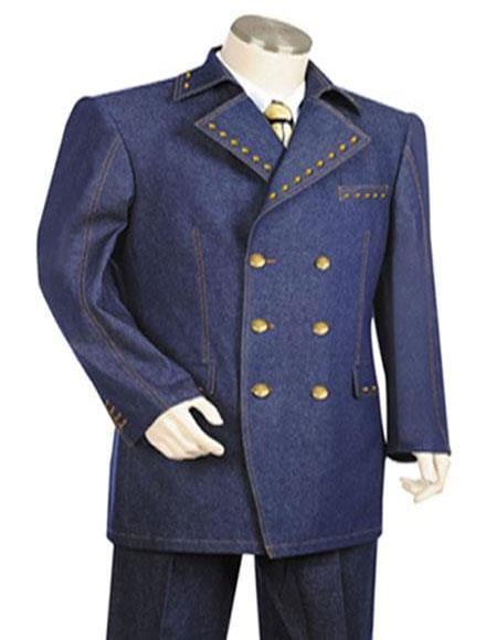 Navy Blue Suit For Men Double breasted Denim ~ Cotton Double breasted Suit with Brass butons Men's Suit