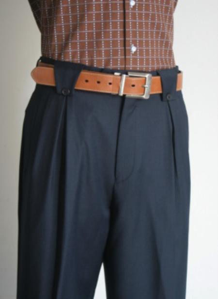 Men's Super 150's 100% Wool Wide Leg Dress Pants / Slacks Navy unhemmed unfinished bottom