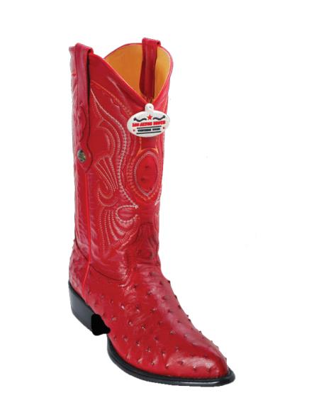 Los Altos Boots Red Ostrich J-Toe Cowboy Boots - Botas De Avestruz