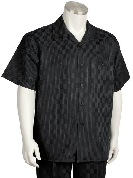 Men's Short Sleeve Classic Fit Casual Two Piece Walking Outfit For Sale Pant Sets Set Black Suit and Pants