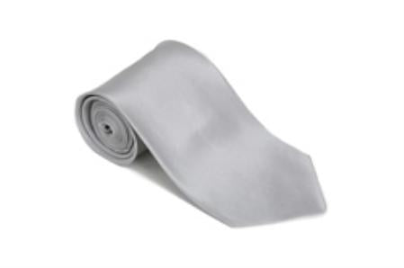 Silver 100% Silk Solid Necktie With Handkerchief Buy 10 of same color Tie For $25 Each-Men's Neck Ties - Mens Dress Tie - Trendy Mens Ties