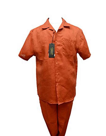 Linen Casual Two Piece Walking Outfit For Sale Pant Sets Suit Summer Casual Leisure 2 Piece Cognac With Cuffed Pants