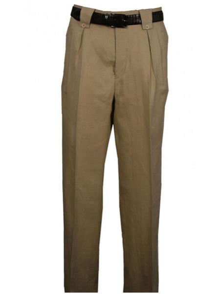 Men's Linen Wide Leg Pleated Pant Tan Men's Wide Leg Trousers