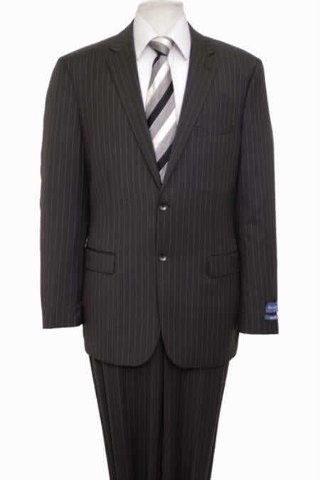 Reg Price $795 Designer Affordable Inexpensive Authentic 100% Wool Suit 2 Button Side Vent Jacket Flat Front Pants Pinstripe Dark Navy