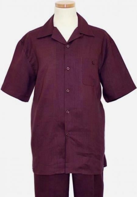 Men's Short Sleeves French cuffs Summer Casual Two Piece Mens Walking Outfit For Sale Pant Sets Casual Suit Purple