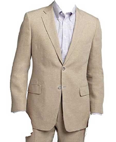 Men's Beige/Natural Two Piece Linen Summer Double Vents Suit - Mens Linen Suit