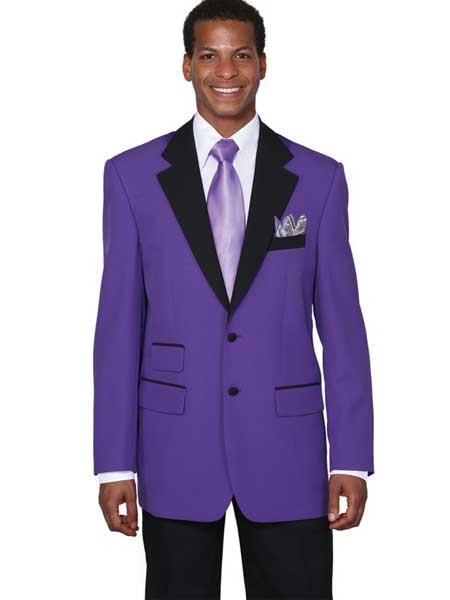 Men's Purple 2 Button Black Collar Jacket Tuxedo