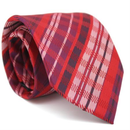 Slim Red Glen Classic Necktie with Matching Handkerchief - Tie Set - Men's Neck Ties - Mens Dress Tie - Trendy Mens Ties