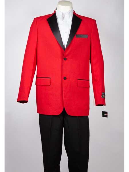 Men's Red Two Tone Trimming 2 Button Tuxedo - Red Tuxedo