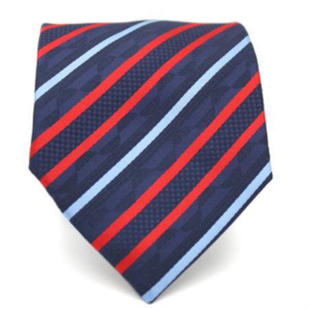 Slim Red & Blue Classic Necktie with Matching Handkerchief - Tie Set - Men's Neck Ties - Mens Dress Tie - Trendy Mens Ties