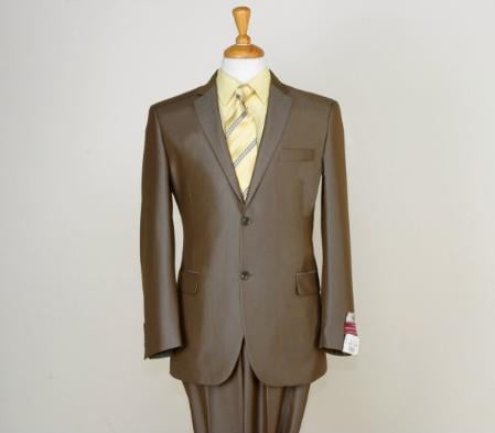 Satin With Sheen Metallic Bright Sharkskin 2 Button Style Light Brown Taupe
