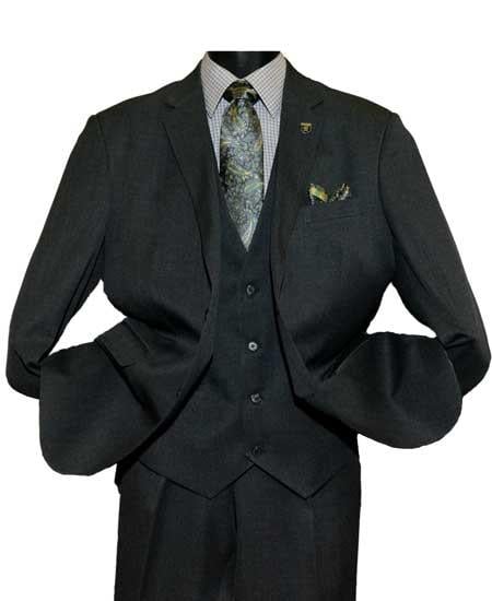 Men's Black Two Button Vested Suit