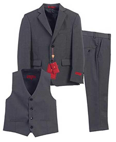 Boy's 3 Piece Formal Vest Charcoal Suit With Pants Set