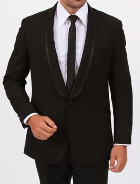 Men's 1 Button Shawl collar Slim Fit Vent Black Tuxedo Slim Fit Black Tuxedo - Skinny Fit Tuxedo
