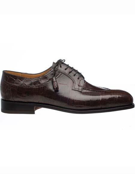 Ferrini Men's Split Toe Chocolate Genuine World Best Alligator ~ Gator Skin Tasseled Laces Leather Shoes