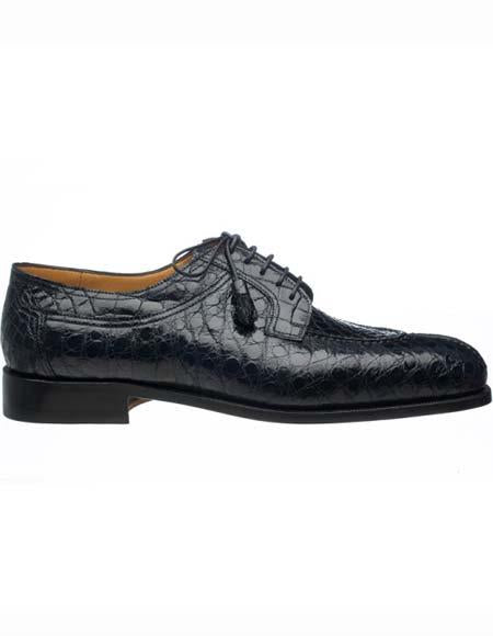 Ferrini Men's Navy Genuine World Best Alligator ~ Gator Skin Tasseled Laces Leather Split Toe Shoes