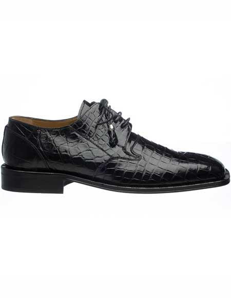 Ferrini Men's Square Toe Genuine World Best Alligator ~ Gator Skin Black Leather Sole Tasseled Laces Shoes