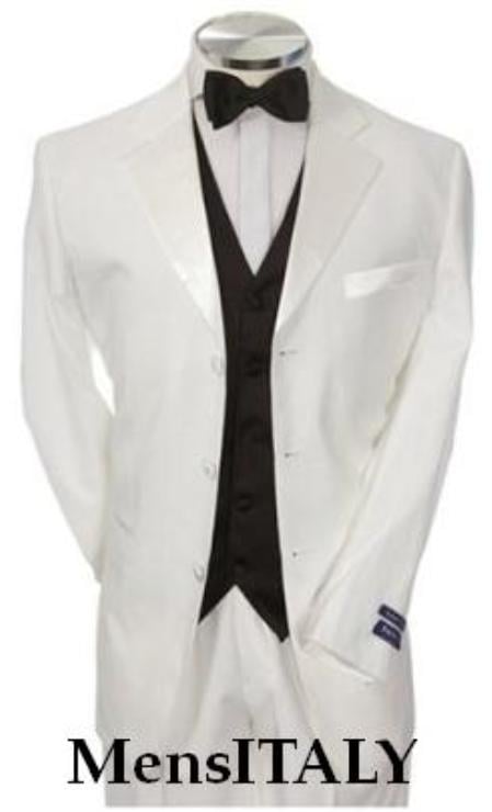 Light Weight White Men's Tuxedo 3 Buttons + Black Vested + Tuxedo Shirt & Bow Tie Package