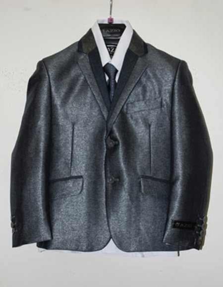 Boy's Two Toned 2 Button Suit Vested With Shirt,Tie & Hanky Blue