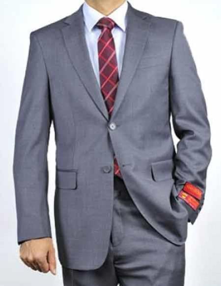 Authentic Mantoni Brand Men's Italian Two Button Gray Solid Double Vent Suit- High End Suits - High Quality Suits