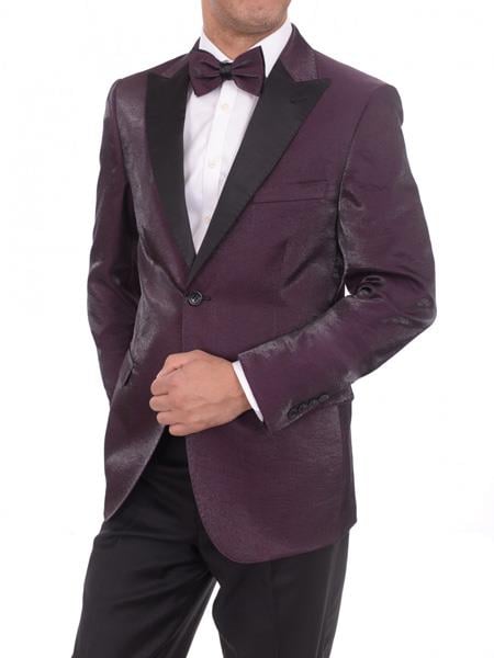 Men's Blue 2 Button Purple Sharkskin Slim Fit Blazer Sportcoat
