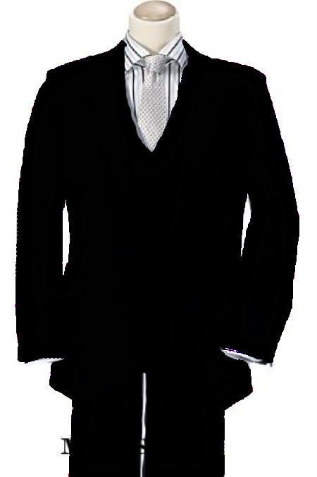 High Quality Black 2 Button Vested 100% poly~rayon Men's Suits Vented - Three Piece Suit