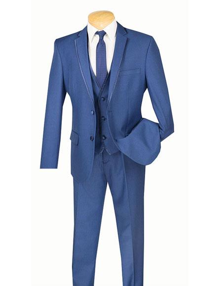 Vinci Men's Two Buttons Slim Fit Tuxedo Blue Tux SV2T-8