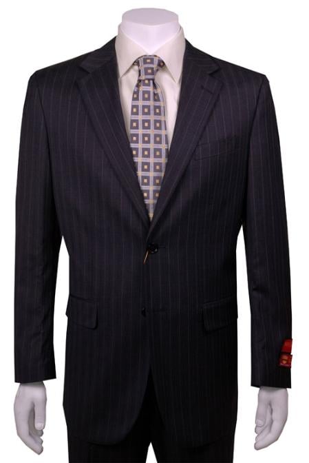 Men's Suit Charcoal Stripe ~ Pinstripe 2 Button Vented Wool without pleat flat front Pants