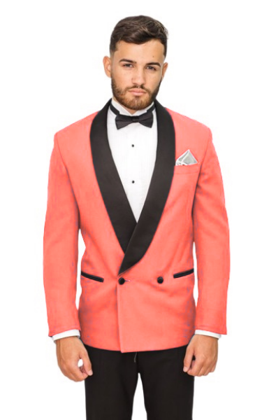 Mens "Coral Pink" Velvet Tuxedo Suit - Blazer - Velvet Sport Coat + Black Pants