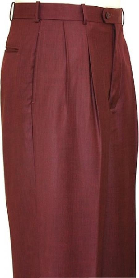 Mens Pleated Dress Pants Wine Wide Leg Slacks Pleated baggy dress trousers unhemmed unfinished bottom