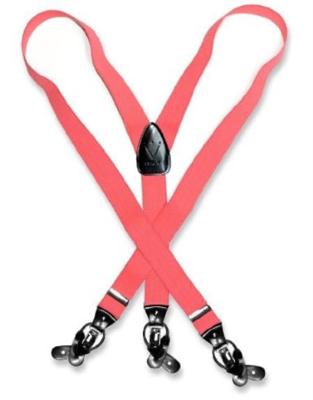 Men's Salmon ~ Coral ~ Melon ~ Peachish Pinkish Color Suspenders For Men Y Shape Back Elastic Button & Clip Convertible