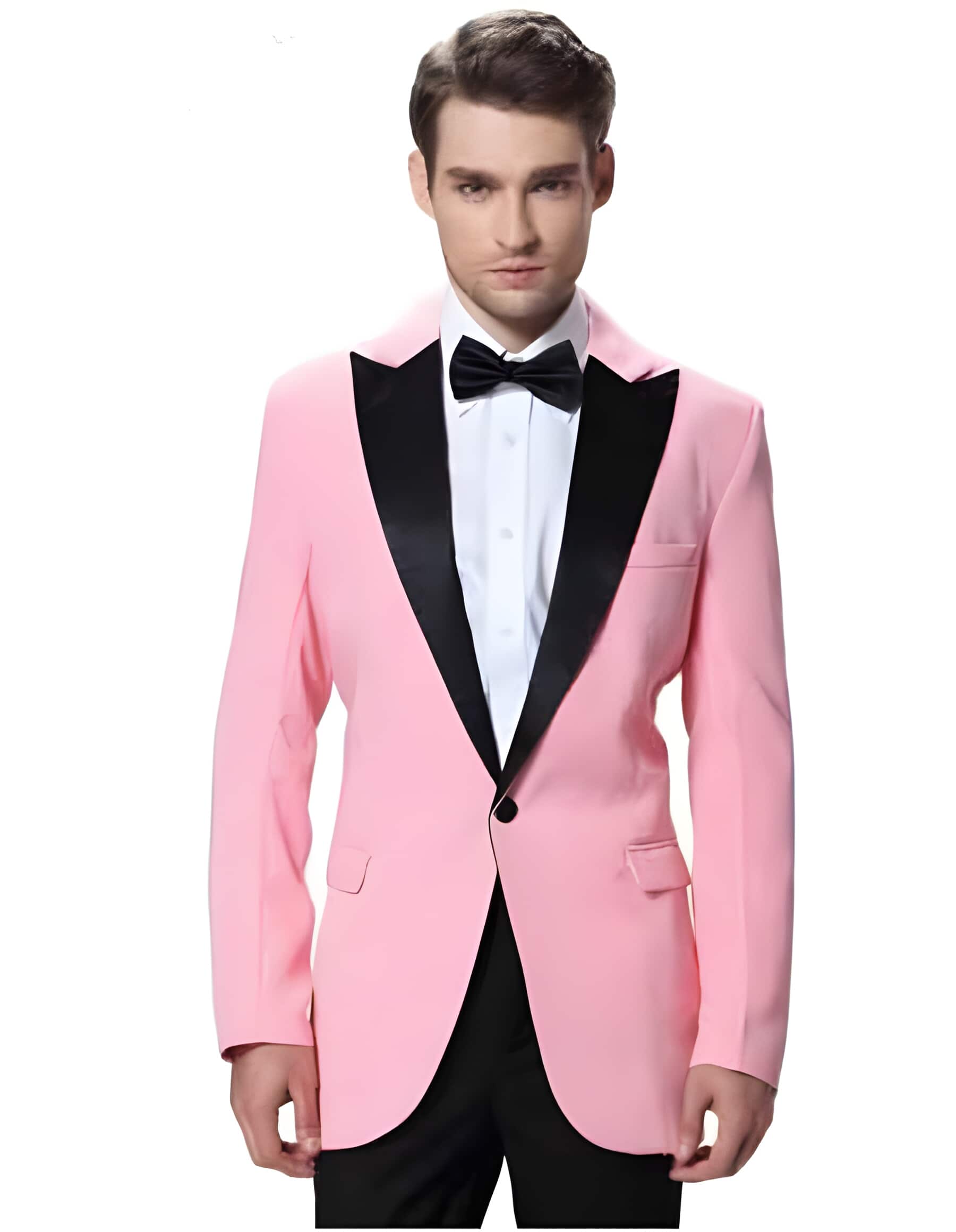 Black Lapel Prom ~ Wedding Groomsmen Pink Tuxedo Jacket with Black Pant One Button Elegant Slim Fit Wedding Suit