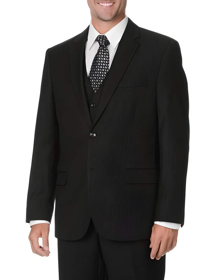 Black Pinstripe Suit 2 Button Vested Fully Lined Cheap Discounted Caravelli Collezione Suit