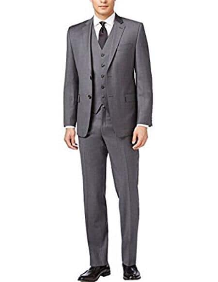 Medium Gray Wedding / Prom Slim Skinny European Fit Vested 3 Piece Suits Side Vented - Groomsmen Suits