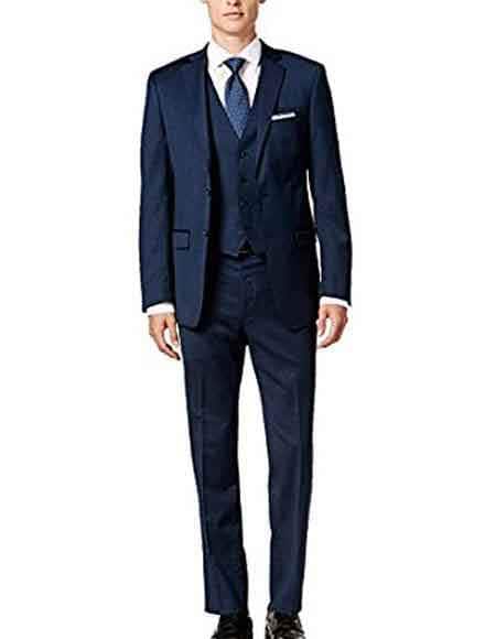 Slim Skinny European Fit Vested 3 Piece Suits Midnight Blue  Side Vented - Groomsmen Suits