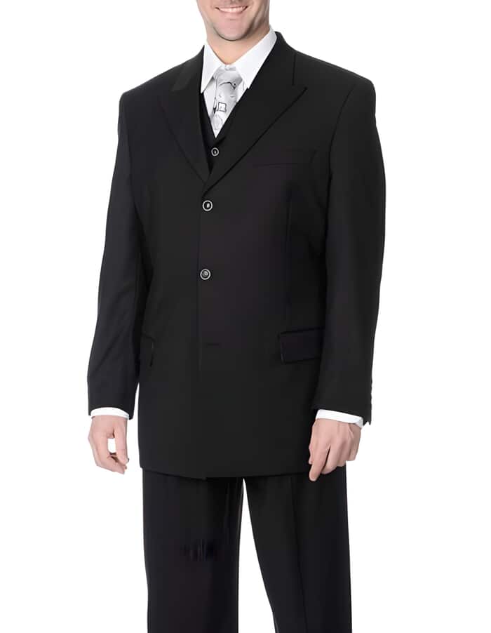 Classic Fit Black Vested Caravelli Collezione Suit - Caravelli Suit - Caravelli Italy - Mens Black 3 Piece Suit - Three Piece Suit