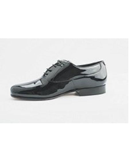 Men's Lace Up Cushion Insole Black Genuine Pattern Black Dress Tuxedo Shoes