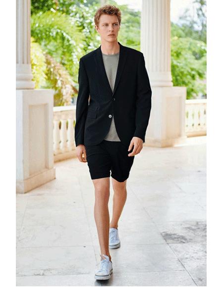 Men's Summer Business Suits With Shorts Pants Set Black