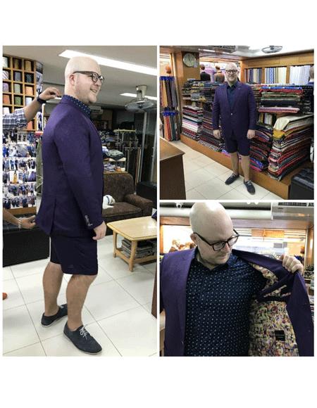 Men's Summer Business Suits With Shorts Pants Set Dark Purpel