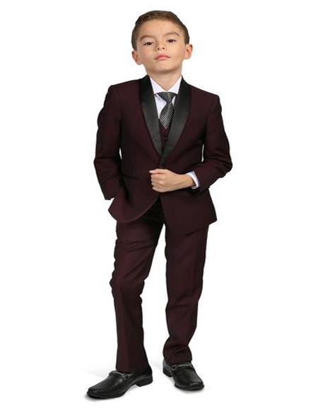 Men's Boys Shawl Lapel Burgundy Tuxedo Set Perfect for wedding attire outfits - Toddler Suit